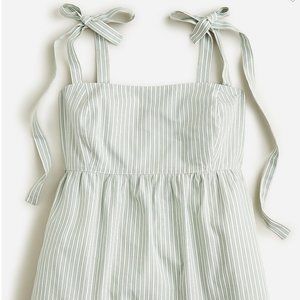 J. Crew Cotton Tie-shoulder Smocked Tank Top in Light Mint Stripe Size 14 XL